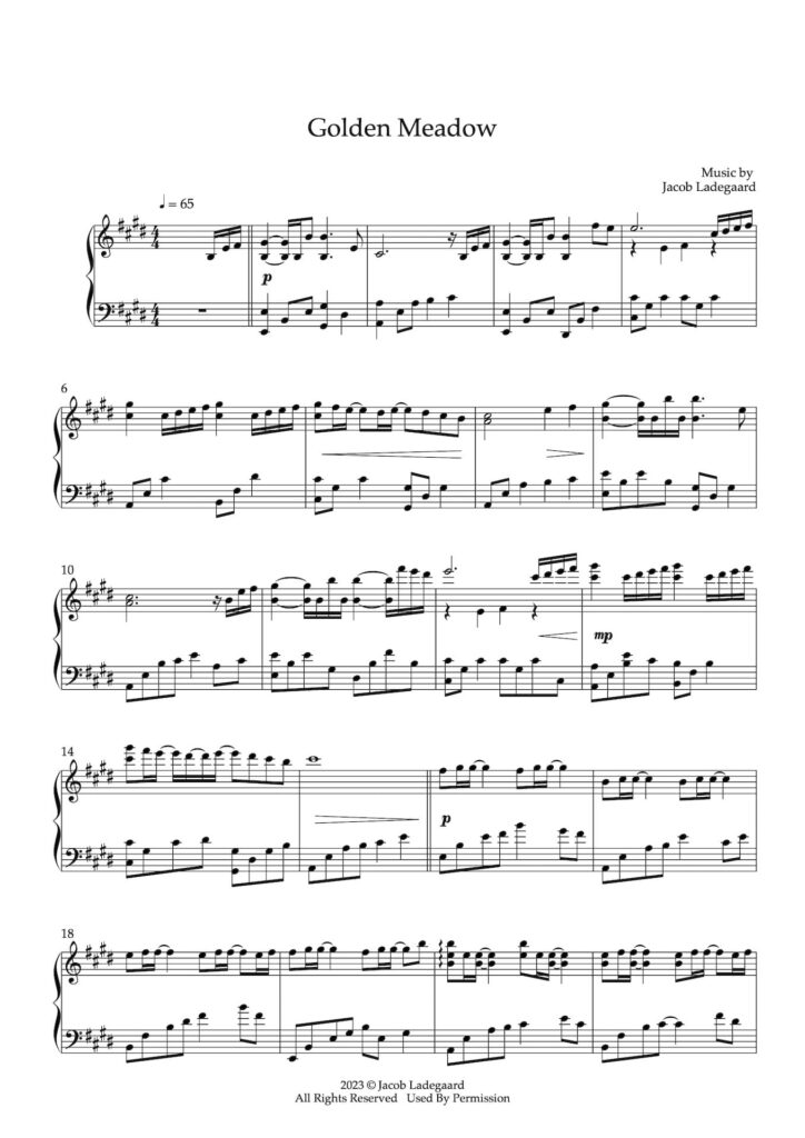 Golden Meadow Sheet Music By Jacob's Piano